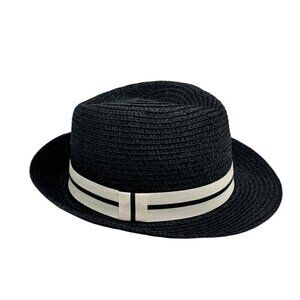 NWT Magid Hats Black Straw White Ribbon Panama Fedora Summer Hat